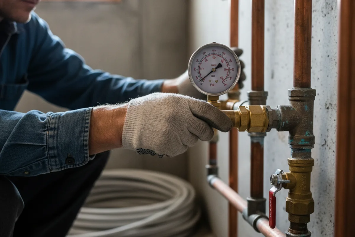 Pressure testing a repaired line during Water Line Repair in Perry